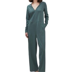 Billy Reid Long Sleeve V-Neck Jumpsuit in Forest Green
